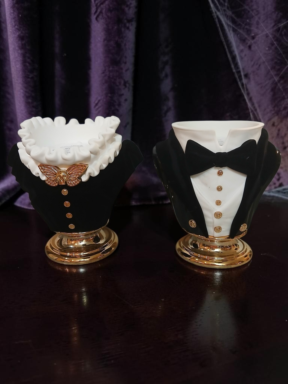 Formal Tuxedo Ceramic Decorative Candle Holders- Black and White